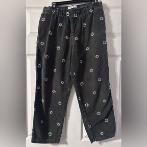 Urban Outfitters charcoal Gray Corduroy Pants with White embroidered smileys
